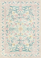Morebes Floral Pink Rugs for Bedroom Girls, Washable 5x7 Large Area Rug for Living Room Non Slip, Vintage Low-Pile Indoor Floor Boho Flower Carpet for Kids Nursery Playroom, Light Pink&Green
