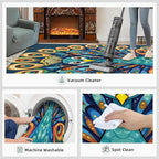 Boho Peacock Rugs for Living Room - 3x5 Rug, Peacock Decor Area Rugs for Bedroom, Teal Turquoise Rug, Modern Style Washable Carpet, Aesthetics Carpet - Peafowl Home Decor & Gifts