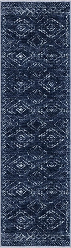 KILOCOCO Hallway Runner Rug 2x7 Runners for Hallways Washable Runner Rug Non Slip Rubber Backed Low-Pile Runners for Bedroom Kitchen Living Room Laundry Room Boho Rugs, Dark Blue