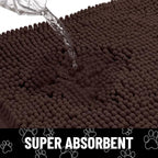 Smiry Dog Door Mat for Muddy Paws, Absorbent Dirt Trapper Non Slip Quick Dry Washable Chenille Mat for Mud Dogs, Entry Rug for Indoor and Outdoor (36x24 Inches, Brown and Black)