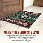 YHSF South West Native American Area Rug C318 - Easy Clean, Thick, Soft, Durable Native Tribal American Indian Inspired Rug for Bedroom/Living Room and More - Hunter Green, 2 ft 4 in x 10 ft 11 in