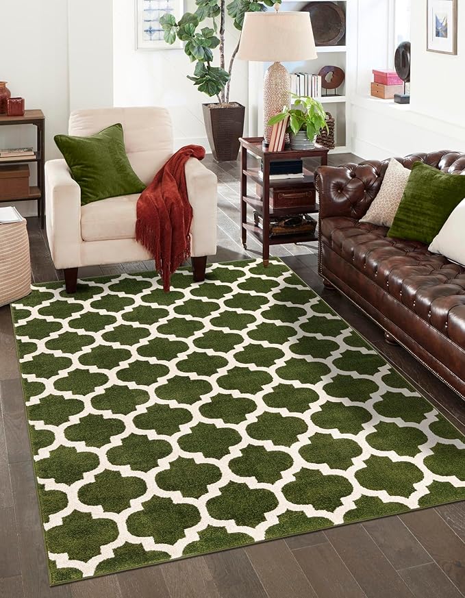 Rugs.com Lattice Collection Rug – 7x10 Dark Green Medium-Pile Rug Perfect for Bedrooms, Dining Rooms, Living Rooms