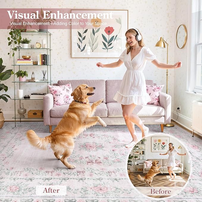 Wonnitar Bow Print Washable 4ft Round Rug, Pink Circle Rug for Girl Nursery Decor, Non Slip Ultra-Thin Soft Boho Floral Small Cute Circular Carpet for Kids Bedroom Baby Room, Light Pink