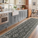 WITSHOCK Black Boho Washable 3x8 Kitchen Runner Rug,Vintage Neutral Hallway Rugs for Entryway,Soft Distressed Floor Mat for Bedroom,Entrance,Indoor Back Door(Black,3x8)