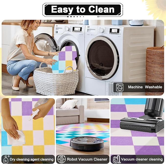 Multicolored Checkered Rug 2x3 Small Modern Aesthetics Washable Non-Slip Checkerboard Rug Indoor Entrance Carpet for Entrance Bedroom Kitchen Bathroom