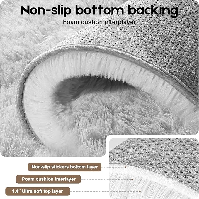 5x7 Tie-Dyed Grey Rugs for Living Room Bedroom, Fluffy Large Area Rug Soft Shag Non-Slip Carpet for Kids Boys and Girls Room Dorm Home Decor (5ft x 7ft)