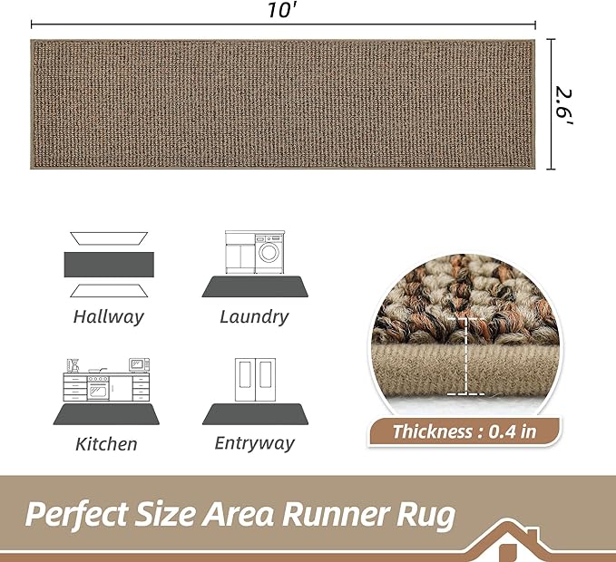 BEQHAUSE Hallway Runner Rugs 2.6x10, Hallway Rug Non-Slip Washable(Rolled-Up NO Creases), Runner Rug Absorbent Stain Resistant Hall Rug Carpet Runner, Entryway Rugs Floor Mat Laundry Room Rugs, Taupe