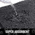 Smiry Dog Door Mat for Muddy Paws, Absorbent Dirt Trapper Non Slip Quick Dry Washable Chenille Mat for Mud Dogs, Entry Rug for Indoor and Outdoor (30x20 Inches, Dark Grey and White)