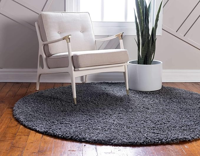 Unique Loom Davos Shag Collection Area Rug - Solid (3' 3" Round, Peppercorn)