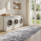 3X10 Washable Runner Rug for Hallway: Soft Neutral Modern Abstract Area Rug - Non-Slip Low Pile Long Throw Indoor Carpet for Kitchen Entryway Kitchen Bedroom Laundry - Grey