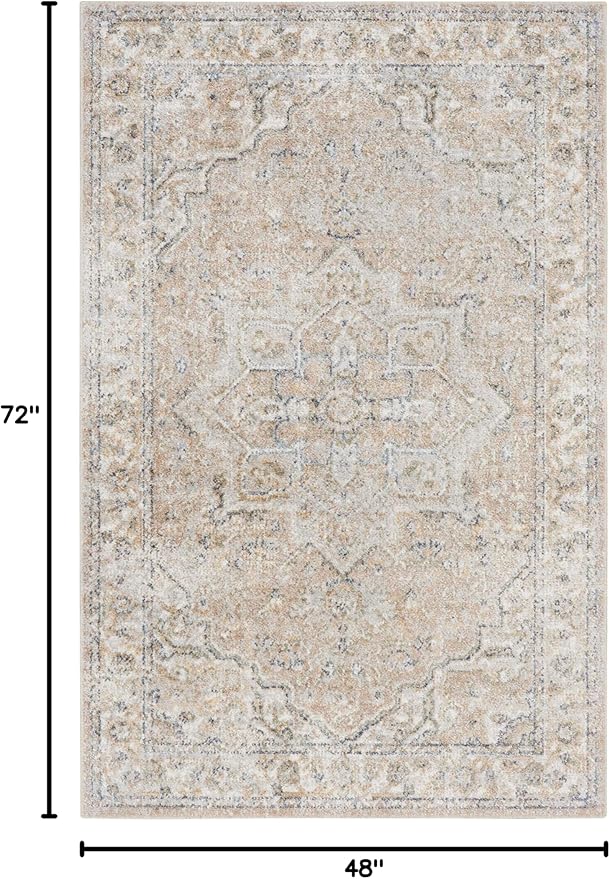 Nourison Home Astra Machine Washable Beige 4' x 6' Area Rug - Easy Clean, Non Shedding, Bed Room, Living Room, Dining Room, Kitchen (4' x 6')