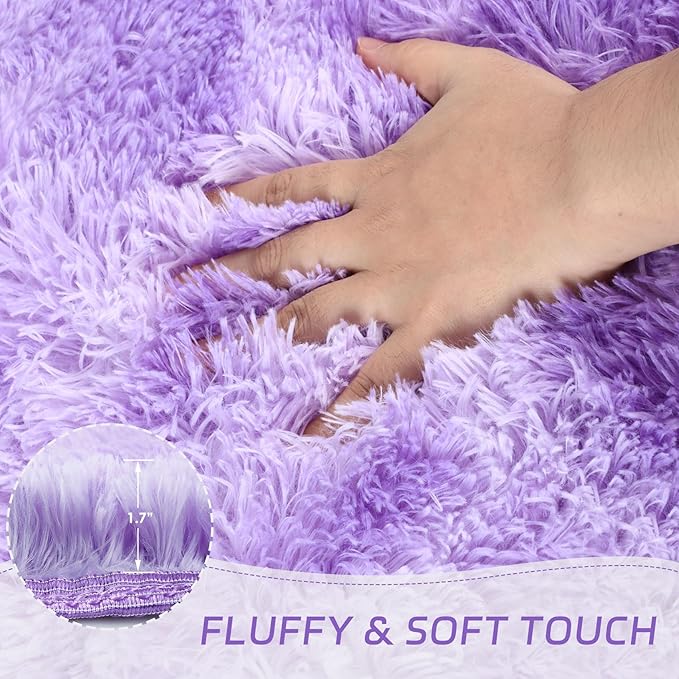 duduta Purple Plush Round Rug 4x4 ft, Tie Dye Fluffy Shag Rugs for Bedroom Classroom Nursery Playroom Dorm Decor, Washable Non Slip