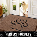 Smiry Dog Door Mat for Muddy Paws, Absorbent Dirt Trapper Non Slip Quick Dry Washable Chenille Mat for Mud Dogs, Entry Rug for Indoor and Outdoor (36x24 Inches, Coffee and Black)