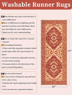 SERISSA Boho Washable Runner Rug, 2x6 Rug Runner Non-Slip Vintage Red Beige Hallway Kitchen Runner Rug Ultra Soft Print Distressed Floor Carpet Runner for Bedroom Bathroom Laundry Living Room