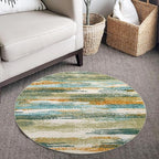 Modern Abstract Round Rug 3Ft, Green Mustard Multi Round Rug Washable Non-Slip Soft Small Circle Rug, Circular Entryway Rug Thin Print Faux Wool Carpet for Bedroom Living Room Office