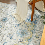 jinchan Kelda Area Rug 6x9 Washable Living Room Rug Vintage Indoor Large Floor Cover Distressed Lightweight Non-Slip Low Pile Thin Mat Accent Stain Resistant Carpet for Bedroom Office Light Blue