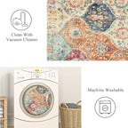 Lahome Moroccan Washable Kitchen Runner, 2x7 Runner Rug with Rubber Backing Non Slip, Vintage Hallway Rug Throw Carpet for Hallways Bedroom Laundry Room Entryway, Cream/Multi