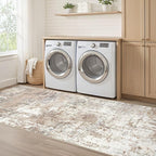 Runner Rug Kitchen Washable Rugs: 2x6 Non-Slip Abstract Soft Modern Stain Resistant Indoor Floor Neutral Accent Throw Carpet for Hallway Bathroom Laundry Room Entryway Bedroom- Brown