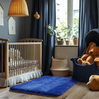 Zentavio Bedside Rugs Small 2x3 Shag Entry Entrance Rugs Soft Boys Bedroom Carpet Navy Area Rugs for Dorm College Essentials Non-Slip Living Room Throw Rug Home Decor Aesthetic Nursery Blue
