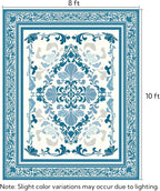 SOULFUL Medium Pile 8x10 Rugs for Living Room - Soft Foot Feel Large Area Rug - Blue Boho Floral - Washable Non-Slip - Perfect for Bedroom Kids Room Under Dining Table Office