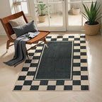 Moynesa Easy Jute Rug Checkered Outdoor Patio Rug 3x5, Washable Rugs for Entryway Non Slip Bordered, Indoor Outdoor Carpet for Living Room Bedroom Kitchen Farmhouse Backyard, Black