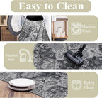 Washable Area Rugs 8x10, Large Rugs for Living Room, Carpet for Bedroom, Soft Faux Wool Retro Dining Room Rug, Non-Slip Backing Resistant Low Pile Vintage Print Rug for Home Office (Medium Gray)