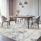 Area Rug Living Room Rugs - 10x14 Abstract Large Soft Indoor Washable Rug Neutral Modern Low Pile Carpet for Bedroom Dining Room Farmhouse Home Office - Beige Blue