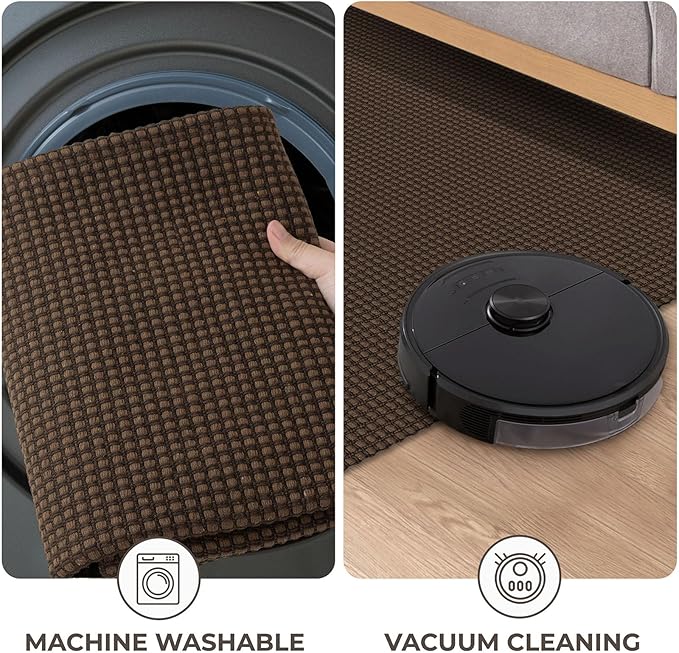 KOZYFLY Runners for Hallways 3x10 ft Washable Kitchen Runner Non Slip Rubber Backed Hallway Rugs Cotton Entryway Runner Rug Floor Carpet for Indoor Hall, Backdoor, Kitchen, Reddish Brown/Coffee