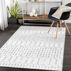 Lahome Moroccan Washable Living Room Rug - 3x5 Area Rugs for Bedroom Throw Non-Slip Low-Pile Entryway Rug Bathroom Rugs Soft White Distressed Indoor Capet for Office Kitchen Laundry Room Dining Room