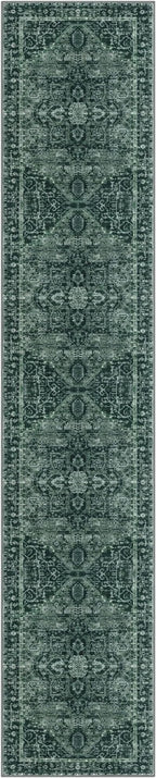 KOZYFLY Runners for Hallways 3x12 Ft Extra Long Washable Faux Wool Thin Hallway Rug Boho Runner Carpet Printed Entryway Rug for Bedroom Stairs Kitchen Living Room Hall, Dark Green