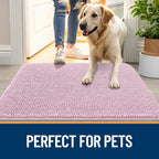 OLANLY Dog Door Mat for Muddy Paws 59x24, Absorbs Moisture and Dirt, Absorbent Non-Slip Washable Doormat, Quick Dry Chenille Mud Mat for Dogs, Entry Indoor Entryway Carpet for Inside Floor, Dusty Rose