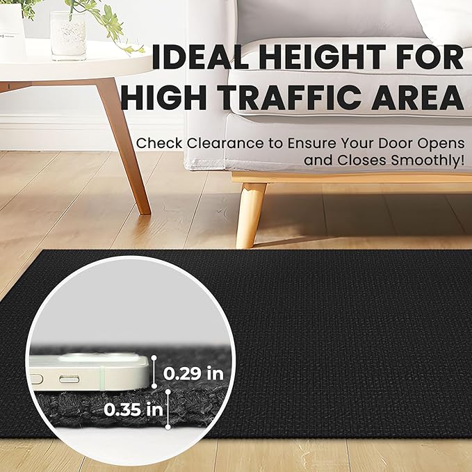 Braided Runner Rug 2x7 Ft Washable Runners for Hallways Non Slip Rubber Backed Kitchen Runners Cotton Entryway Runner Indoor, Woven Floor Carpet for Hall Kitchen Bedroom, Black/Grey