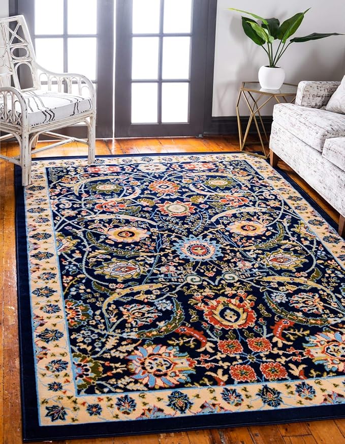 Unique Loom Espahan Collection Area Rug - Cape Cod (5' 1" x 8' Rectangle, Navy Blue/ Black)