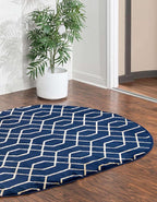 Unique Loom Glam Collection Area Rug - Trellis (5' 3' x 8' Oval, Navy Blue Gold/ Gold)