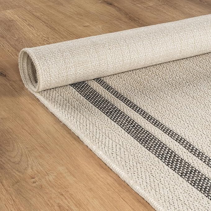 Beverly Rug Easy Jute Bordered Rug 5x7 Washable Durable Indoor Outdoor Area Rugs for Living Dining Room Patio Office Stain Resistant Non Shedding Casual Indoor Outside Carpet 5 x 7 Off-White