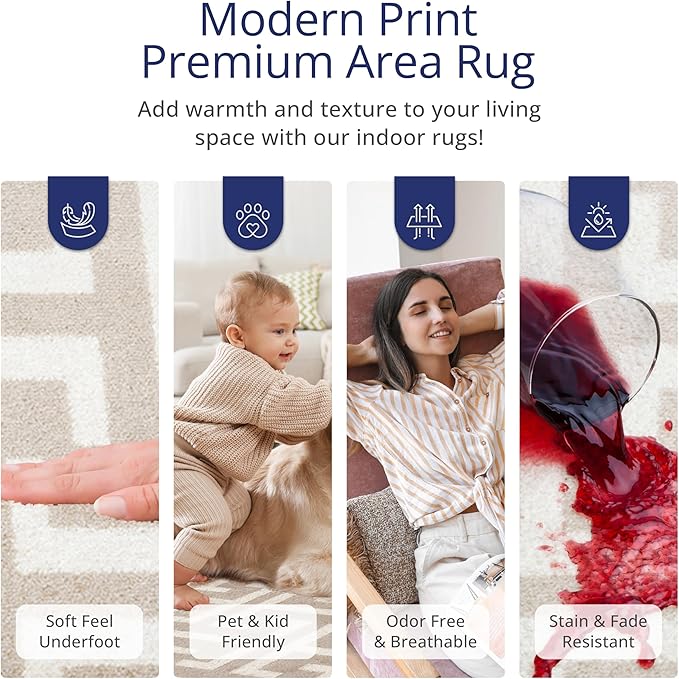 Abani Contemporary 3D Beige & White Modern Greek Key Pattern Area Rug - Geometric Meander 4' x 6' Arto Collection Neutral Rug Rugs