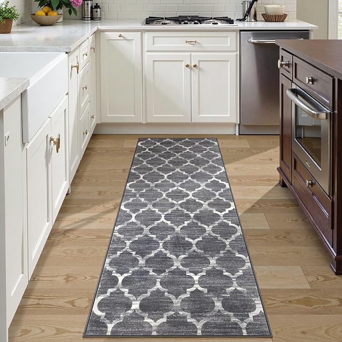 Lahome Moroccan Runner Rugs for Hallway 2x6 Washable Non-Slip Carpet Bedroom Rugs Throw Low-Pile Laundry Room Rug Kitchen Runner Grey Distressed Entryway Bathroom Living Room