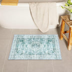 Uphome Boho Bathroom Rugs, Distressed Farmhouse Sage Green Bath Mat, Comfy Velvet Small Bath Rugs Non Slip Washable, Vintage Oriental Toilet Rug for Sink Shower Vanity, 18x26 inch