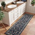 Rugcomf Vintage Paisley Kitchen Runner Rug 2'x6' - Machine Washable, Non-Slip Low Pile Floral Carpet for Laundry, Bedroom, Bathroom - Blue