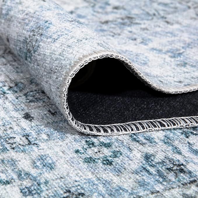 Bloom Rugs Washable Non-Slip 2x3 Rug - Ivory/Blue/Gray Traditional Oriental Area Rug for Living Room, Bedroom, Dining Room, and Kitchen - Exact Size: 2' x 3'