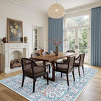 6x9 Area Rugs Living Room Rug - Floral Vintage Morris-Inspired Washable Carpet, Low Pile Non-Shedding Stain Resistance Boho Soft Carpet for Bedroom, Dining Room, Office, Farmhouse (6'x9' Blue/Pink)