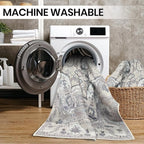 GLN Rugs Traditional Collection - Machine Washable Area Rug, Traditional Washable, Non Slip, Low Pile Chenille Rug, Living Room, Bedroom, Kitchen Rug (8' x 10' Cream/Gray)