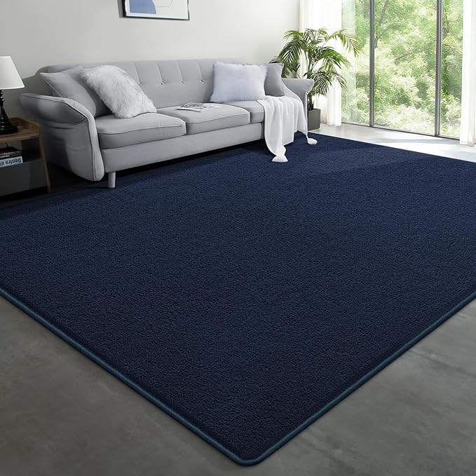 Large Modern Area Rugs for Living Room Bedroom, 7x10 Feet Navy Blue Ultra Soft Solid Thickened Memory Foam Indoor Minimalist Carpets, Non-Slip Comfy Rugs for Boys Girls Nursery Kids Room Home Décor