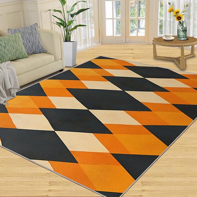 3x6 Geometric Bedroom Rug Under Bed - Diamond Shape Pattern Kids Room Rugs, Modern Minimalism Bedroom Runner Rug Soft Washable for Living Room Kitchen