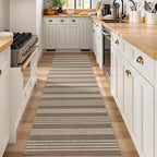 Lahome Striped Washable Runner Rug, 2x8 Easy Jute Hallway Kitchen Runner, Farmhouse Non Slip Non Shedding Indoor Outdoor Carpet for Entry Corridor Foyer, Khaki