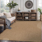 CAMILSON Easy Jute Rug 6x9, Indoor Outdoor Natural Color Farmhouse Area Rugs for Living Room Patio and Kitchen Rug, Solid Boho Woven Design, Easy-Cleaning, Washable Outside Carpet Alfombras (6 x 9)