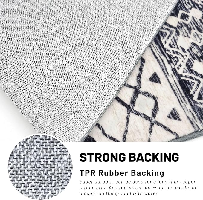 KUTA Moroccan Kitchen Rugs 3x8, Non-Slip Vintage Black Navy Blue Boho Hallway Runner Rug Ultra Soft Print Geometric Floor Carpet Runners for Bedroom Laundry Living Room