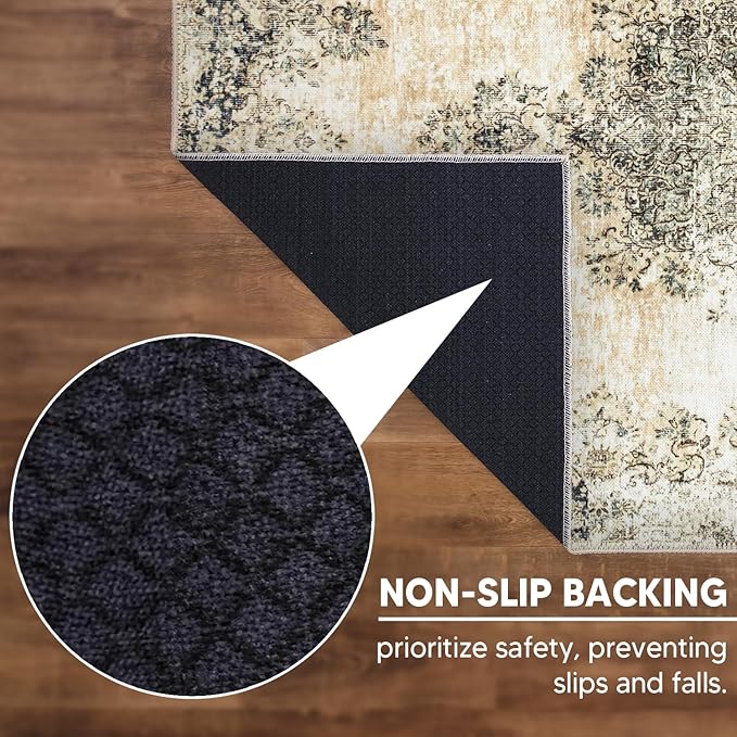 Keen Home Design 3x5 Rug - Machine Washable Entry Rug with Non-Slip Backing, Ideal for Enteryway, Kitchen, Bathroom, Laundry Room - Vintage, Easy Clean, Durable, Low Pile - (3' x 5')