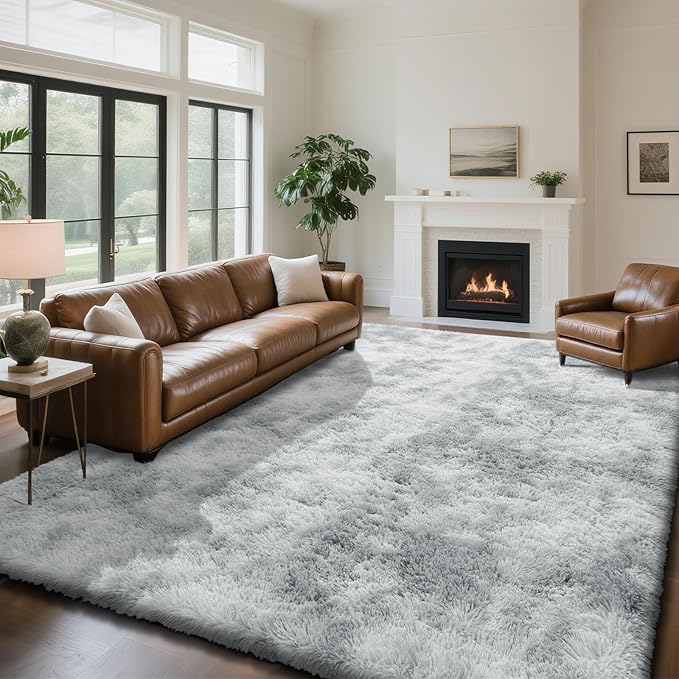 Fluffy Rug Shaggy Area Rug, Gradual Grey 10x14 Area Rugs for Bedroom, Super Soft Shaggy Rugs for Living Room Bedroom Kids Room Home Decor, Upgrade Anti-Skid Rectangular Fuzzy Rug