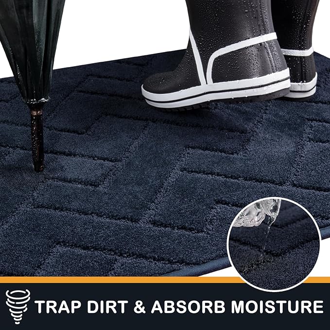 PURRUGS Dirt Trapping Door Mat 34" x 59", Non-Slip Machine Washable Entry Rug, Shoe Scraper, Dog Doormat, Super Absorbent Welcome Mat for Front & Back Door, Muddy Wet Shoes & Paws, Navy Blue